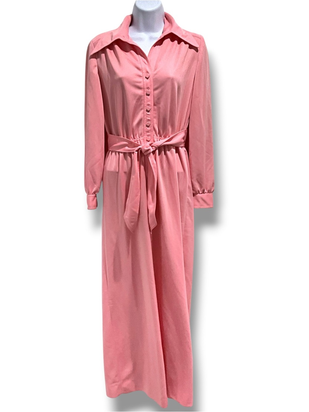 Vintage 1960's Original Leslie Fay Light Pink Long Sleeve Shirt Maxi Dress